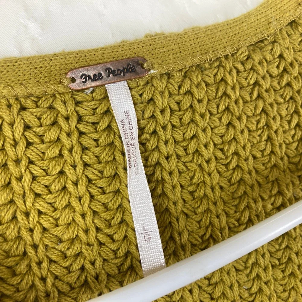 Free People Ombre Come Together V-Neck Sweater Sz L Chunky‎ Knit Boho Earthy